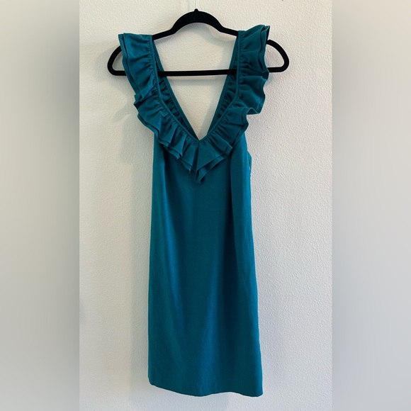 Loeffler Randall Ruffle Neck Linen Blend Dress - Size 8 - Picture 2 of 11